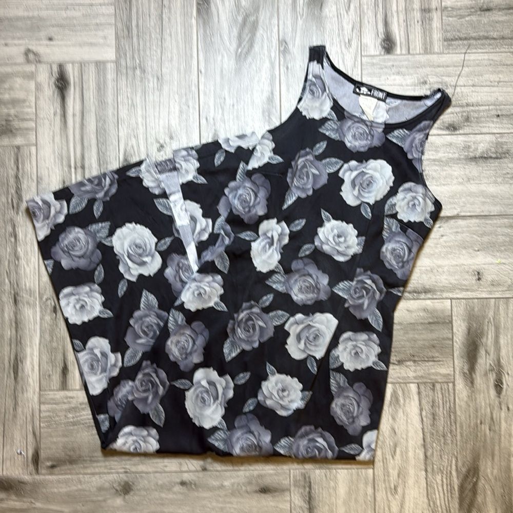 Up Front Women's Black Gray Floral Tank Midi Dress Size Medium